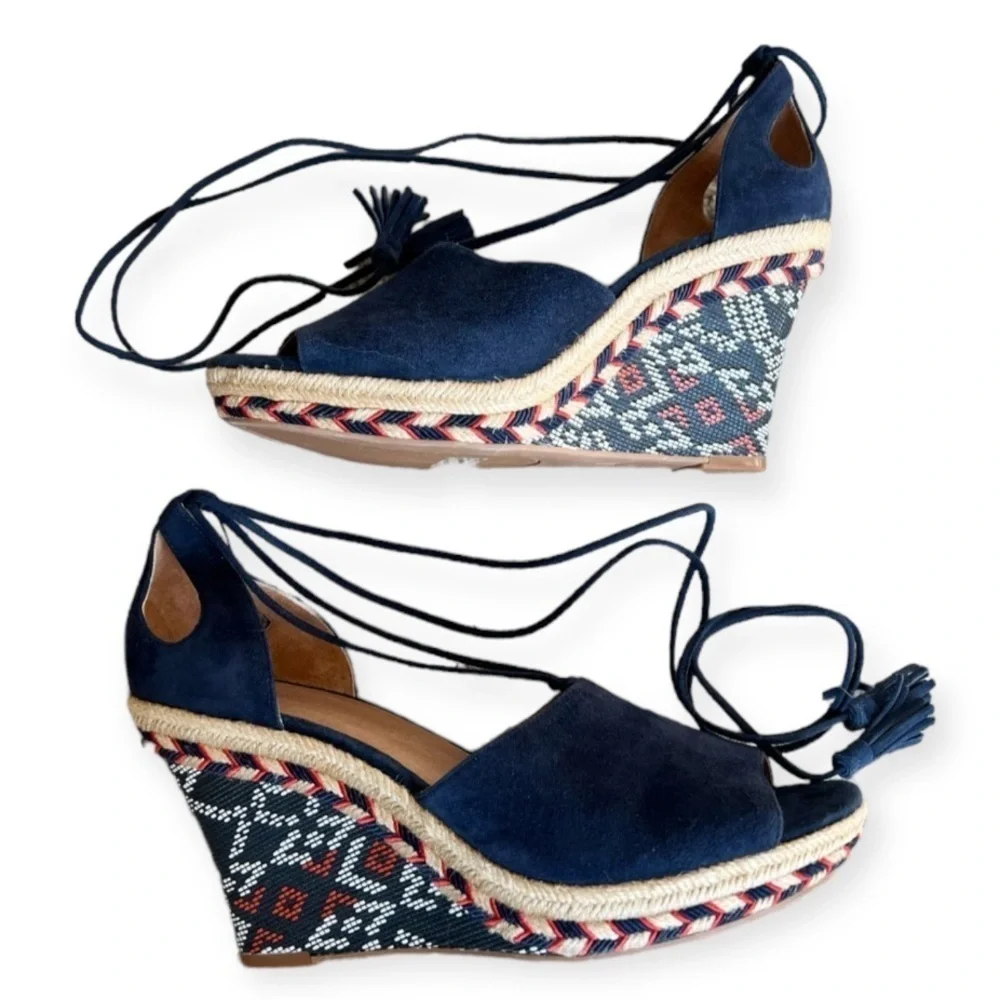 CAbi Isla Espadrille Wedge Suede Tassel Tie Sandal